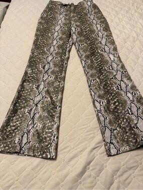 ASOS Faux Snake-Print Flare Pants in Black & Cream